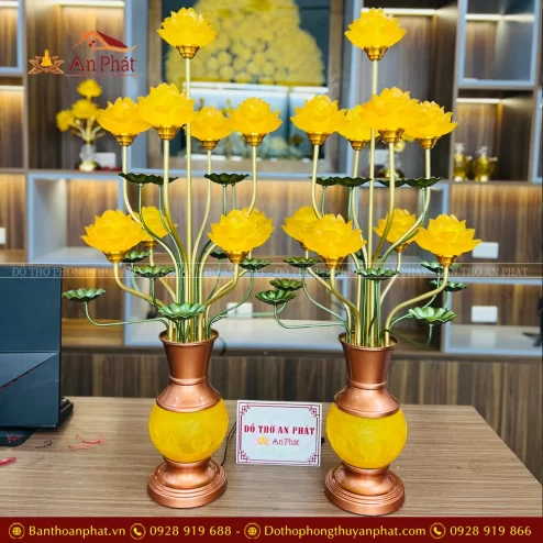 Đèn thờ điện lưu ly 9 bông hoa sen cao cấp DTD1461 An Phát