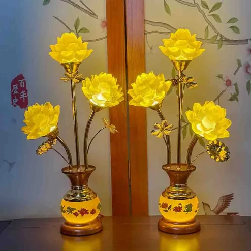 Đèn thờ điện lưu ly hoa sen 3 bông bụng DTD1453 An Phát