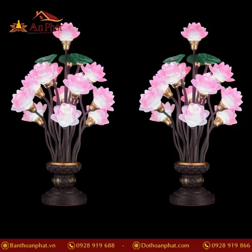 Đèn thờ điện lưu ly hoa sen nhiều màu