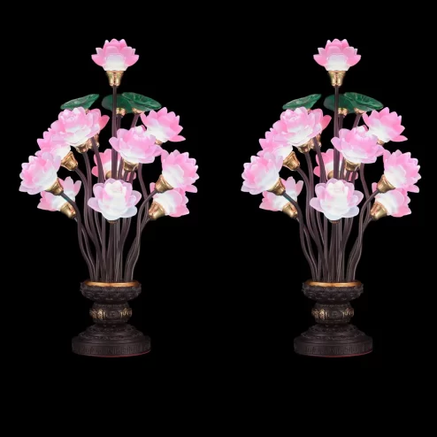 Đèn thờ điện lưu ly hoa sen tím thân đồng DTD1502 An Phát