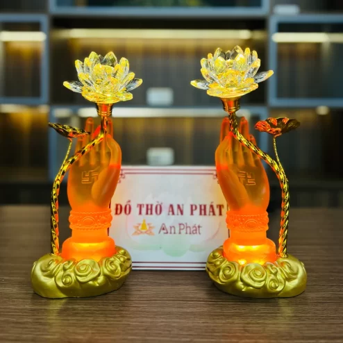 Đèn thờ điện lưu ly tay Phật cầm hoa sen DTD1477 An Phát