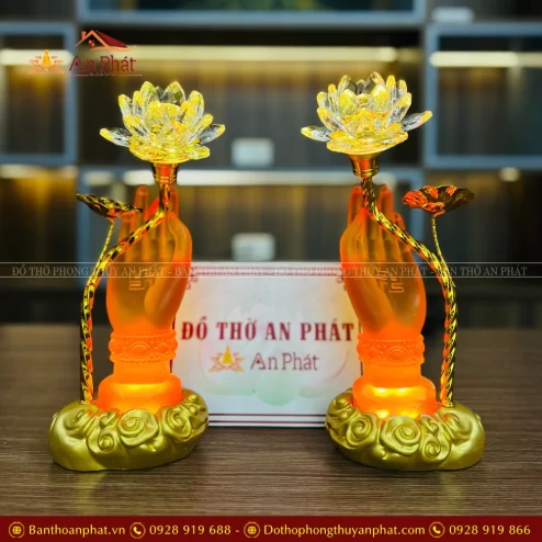 Đèn thờ điện lưu ly tay Phật cầm hoa sen DTD1477 An Phát