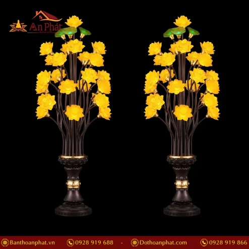 Đèn thờ điện lưu ly thân đồng 28 bông hoa sen