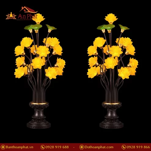 Đèn thờ điện lưu ly thân đồng 20 bông hoa sen