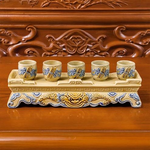 Kỷ Chén Thẳng Hoàng Thổ Đắp Nổi Bát Tràng DT787