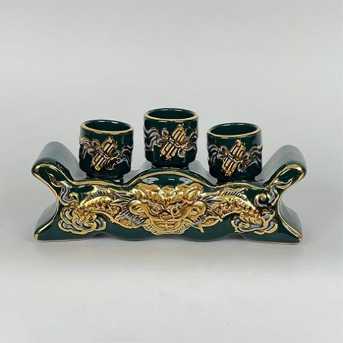 Kỷ Chén Thờ Đắp Nổi Rồng Xanh Vẽ Vàng DT659