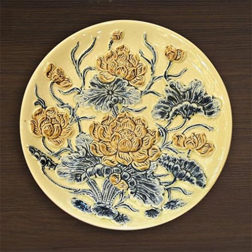 Mâm Bồng Thờ Men Hoàng Tộc Đắp Nổi Hoa Sen DT703