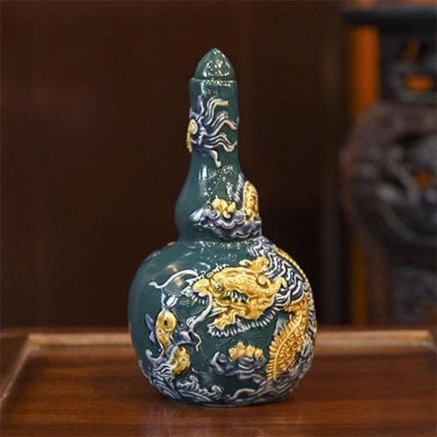 Nậm Rượu Men Xanh Đắp Nổi Bát Tràng DT823