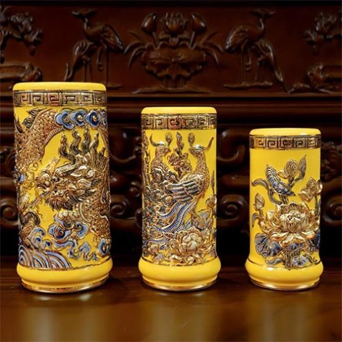 Ống Đựng Hương Men Đắp Nổi Vàng Vẽ Vàng Cao Cấp DT817