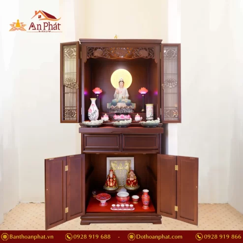 Tủ bàn thờ đứng thờ Phật và gia tiên