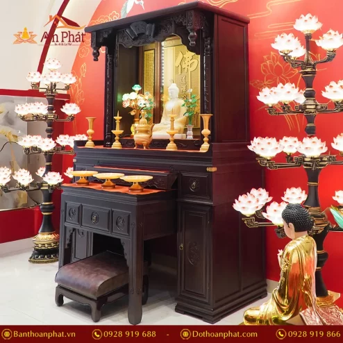 Tủ bàn thờ Phật và gia tiên gỗ Cẩm