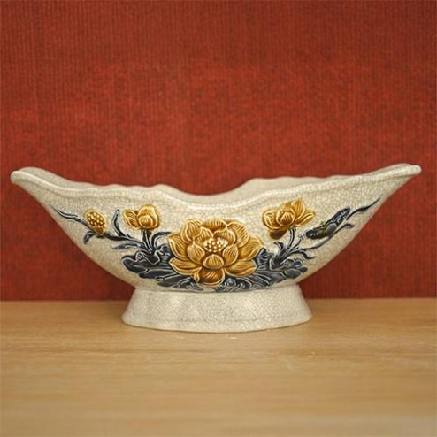 Bát Đựng Gà Thờ Bát Tràng Men Rạn Đắp Nổi DT861