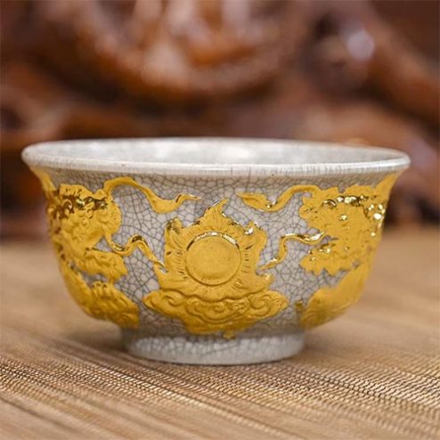 Bát Thờ Cao Cấp Bát Tràng Men Rạn Đắp Nổi Dát Vàng DT846