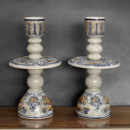 Chân Nến Đĩa Men Rạn Đắp Nổi Bát Tràng DT895