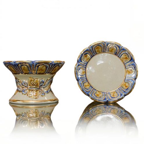 Đế Nến Hoàng Thổ Đắp Nổi Vẽ Vàng Cao Cấp DT887