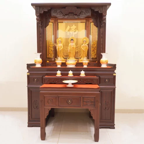 Khám thờ có khắc kinh Phật màu nâu đỏ BT8729 An Phát