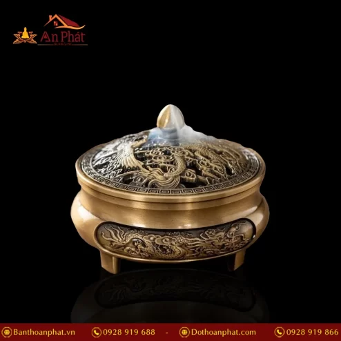 Lư Xông Trầm Bằng Đồng Rồng Phượng 3 Chân PK9528