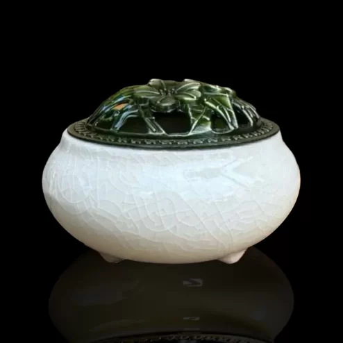 Lư Xông Trầm Gốm Vân Rạn màu Trắng PK9510 An Phát