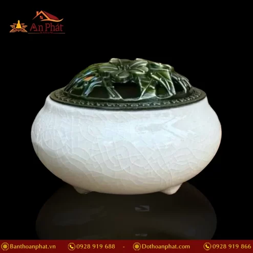 Lư Xông Trầm Gốm Vân Rạn màu Trắng PK9510 An Phát