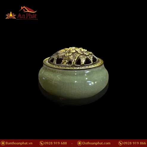 Lư Xông Trầm Gốm Vân Rạn màu Xanh Lục PK9511 An Phát