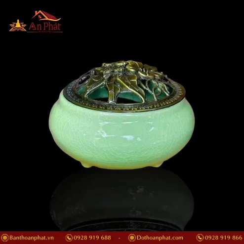Lư Xông Trầm Gốm Vân Rạn Xanh Lá PK9521 An Phát