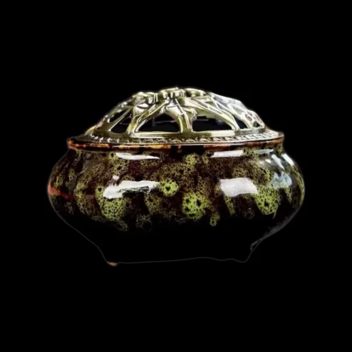 Lư Xông Trầm Hương Gốm Vân Rạn Nâu Xanh Lục PK9515 An Phát