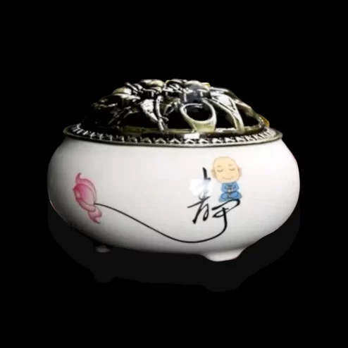 Lư Xông Trầm Hương Gốm Vân Rạn Trắng Chú Tiểu PK9519 An Phát