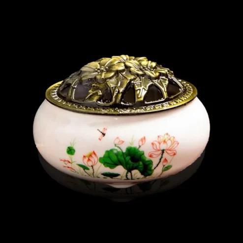 Lư Xông Trầm Hương Gốm Vân Rạn Trắng Sen PK9513 An Phát