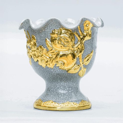 Ly Phật Thủ Bát Tràng Men Rạn Đắp Nổi Dát Vàng DT880