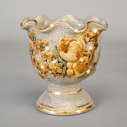 Ly Phật Thủ Bát Tràng Men Rạn Đắp Nổi Vẽ Vàng DT884