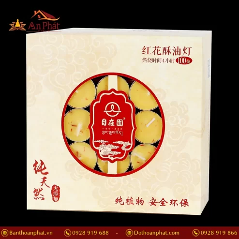 Nến Bơ Thờ Hoa Đỏ 4 Giờ màu Vàng DN9320 An Phát