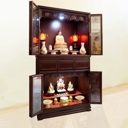 Tủ thờ nhập khẩu thiết kế 2 cửa màu nâu đỏ BT8722 An Phát