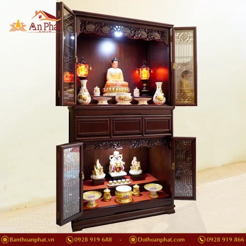 Tủ thờ nhập khẩu thiết kế 2 cửa màu nâu đỏ BT8722 An Phát