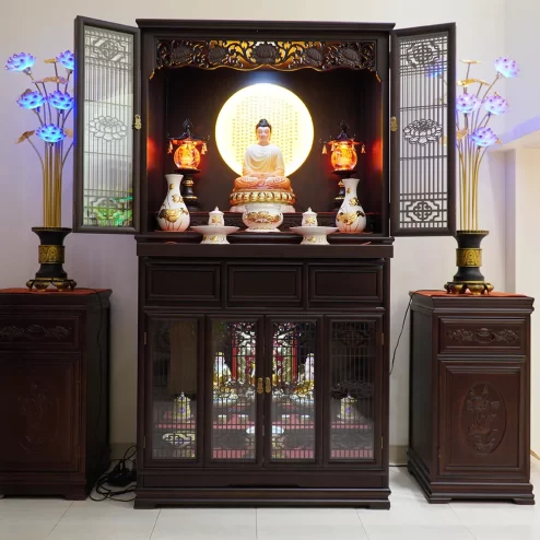 Tủ thờ nhập khẩu thiết kế 2 cửa màu óc chó BT8724 An Phát