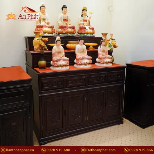 Tủ bàn thờ Phật và gia tiên gỗ Cẩm đẹp