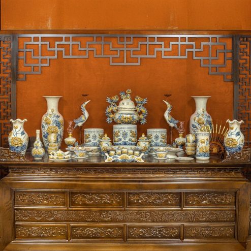 Bộ Đồ Thờ Men Rạn Đầy Đủ Bát Hương Rồng Đồ Thờ Hoa Sen BDT169