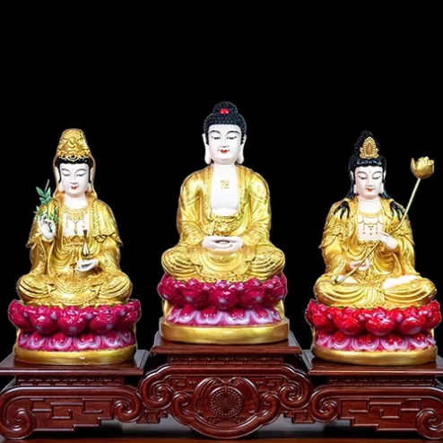 Bộ Tượng Tây Phương Tam Thánh Ngồi Composite Nhũ Vàng T2330