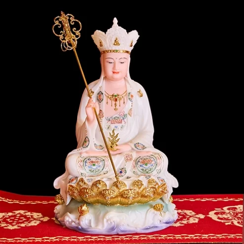 Tượng Địa Tạng Tọa Đài Sen Trắng Vẽ Gấm T2320
