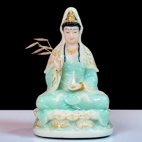 Tượng Quan Âm Ngồi Đá Đài Loan Màu Xanh T2374