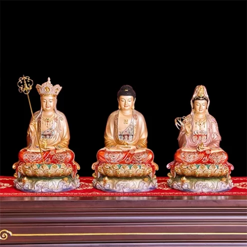 Tượng Ta Bà Tam Thánh Hiệu Ứng Đồng Tọa Đài Sen Tím Kim Cổ T2316