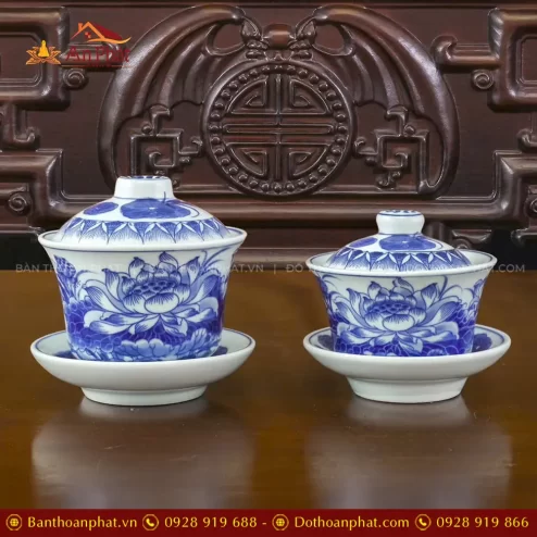 Bát Sâm Thờ Men Lam Sứ Bát Tràng Mẫu Mới DT1020