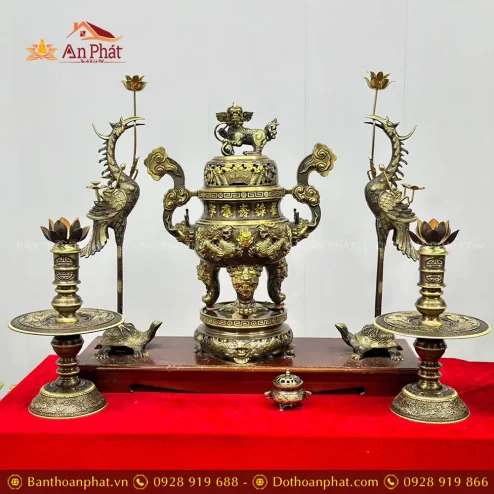 Bộ Đỉnh Hạc Cao Cấp Bằng Đồng Mẫu Cuốn Thư DT1090