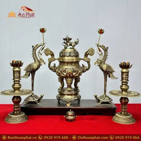 Bộ Đỉnh Hạc Đồng Cao Cấp Nắp Đôi Tỳ Hưu DT1078