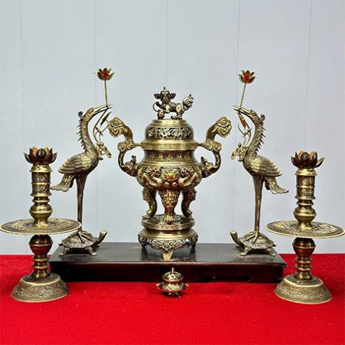 Bộ Đỉnh Hạc Đồng Cao Cấp Nắp Đôi Tỳ Hưu DT1078