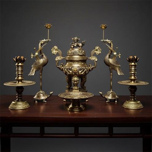 Bộ Đỉnh Hạc Đồng Catut Cao Cấp Mẫu Tứ Linh Phụng Gia Tiên DT1080