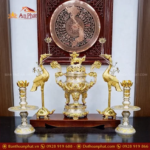 Bộ Đỉnh Hạc Kim Bảo Bằng Đồng Cao Cấp Mạ Bạc Dát Vàng DT1095