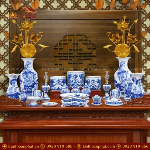 Bộ Đồ Thờ Bát Tràng Men Ngọc Cao Cấp BDT11910