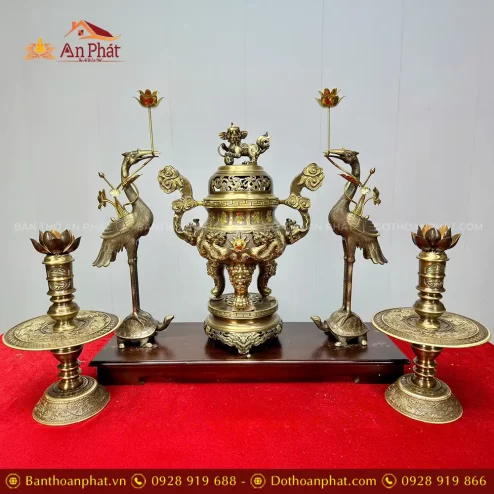 Bộ Ngũ Sự Đồng Màu Trầm Đẹp Cao Cấp Mẫu 5 Chữ Hán DT1097