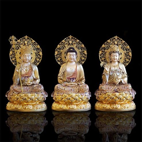 Bộ Tượng Ta Bà Tam Thánh Cao Cấp Bằng Đồng Mẫu Ngồi Đài Sen T2334