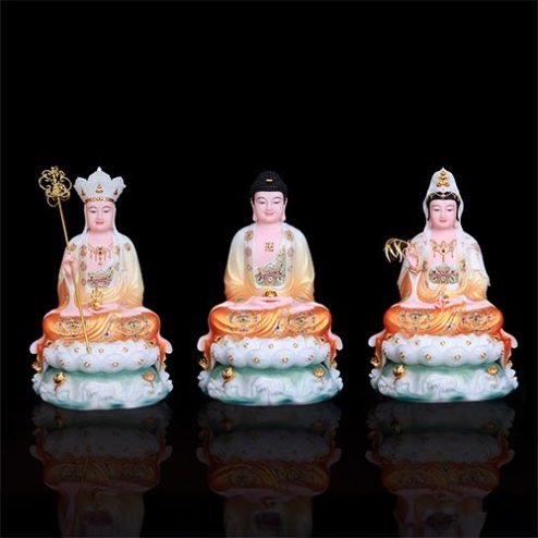 Bộ Tượng Ta Bà Tam Thánh Đá Cam Cao Cấp Nhập Khẩu Mẫu Đế Non Nước T2333